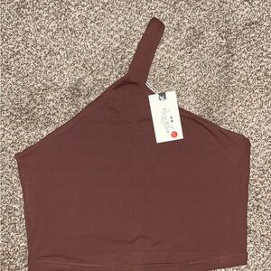 ReoRia Brown Asymmetrical Crop Tank Top